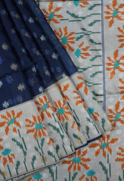 Berry Blue Tussar Saree with Without Zari Zari Buttis (small Dots Or Motifs)