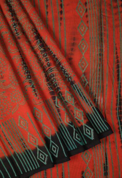 Rose  Red Cotton Sarees with Without Zari Zari Floral Patterns