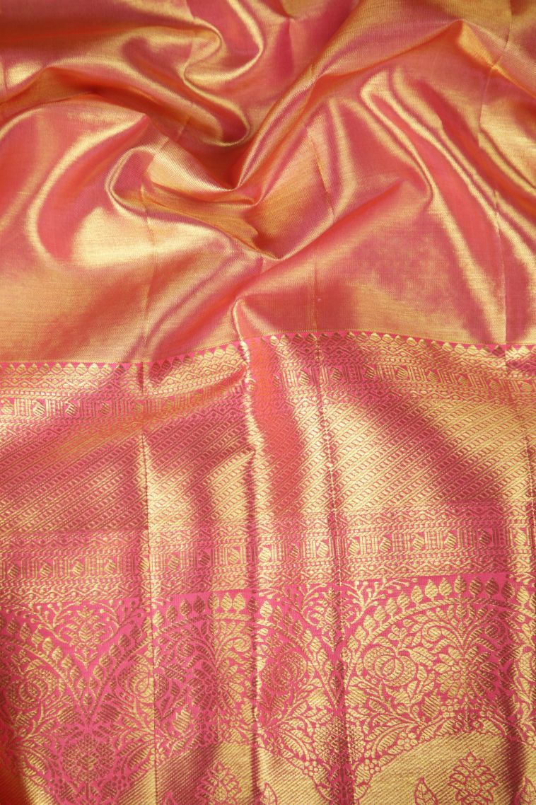 Lemon Yellow Kanchipuram Silk Sarees with Gold Zari Floral Patterns view 3