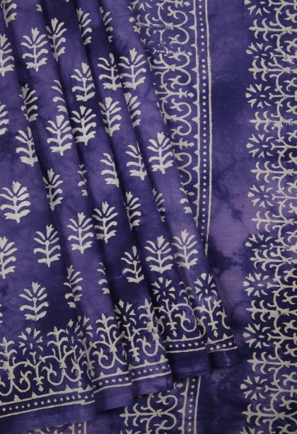 Berry Blue Cotton Sarees with Without Zari Zari Floral Patterns
