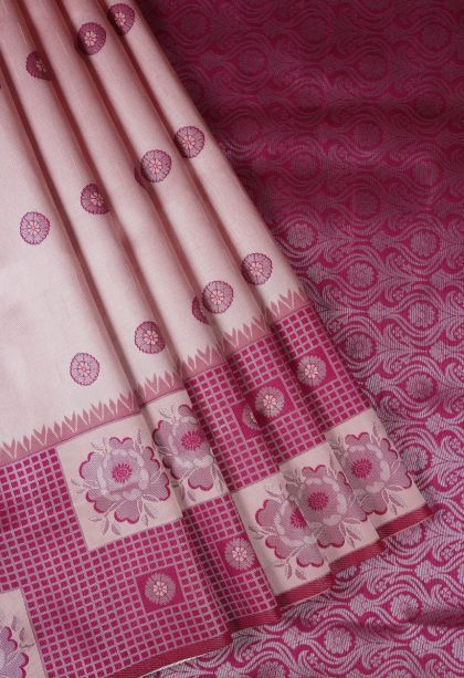 Lemonade Pink Apoorva Silk Sarees with Silver Zari Buttis (small Dots Or Motifs)