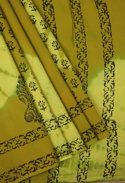 Fawn Yellow Cotton Sarees with Without Zari Zari Floral Patterns