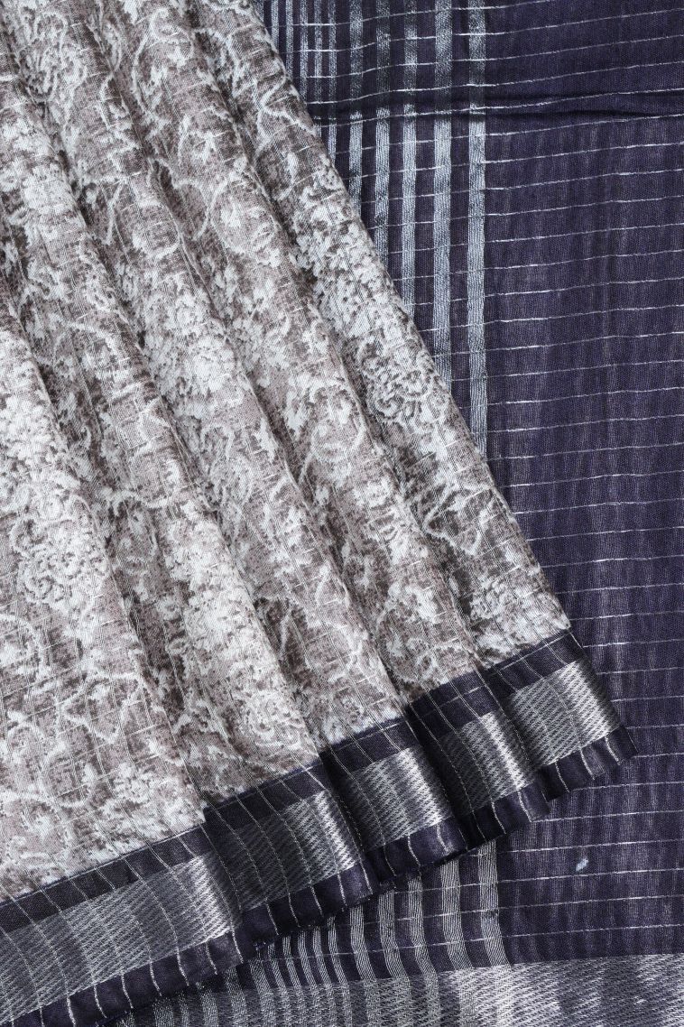 Chiffon White Chanderi Cotton Sarees with Without Zari Zari Floral Patterns view 1