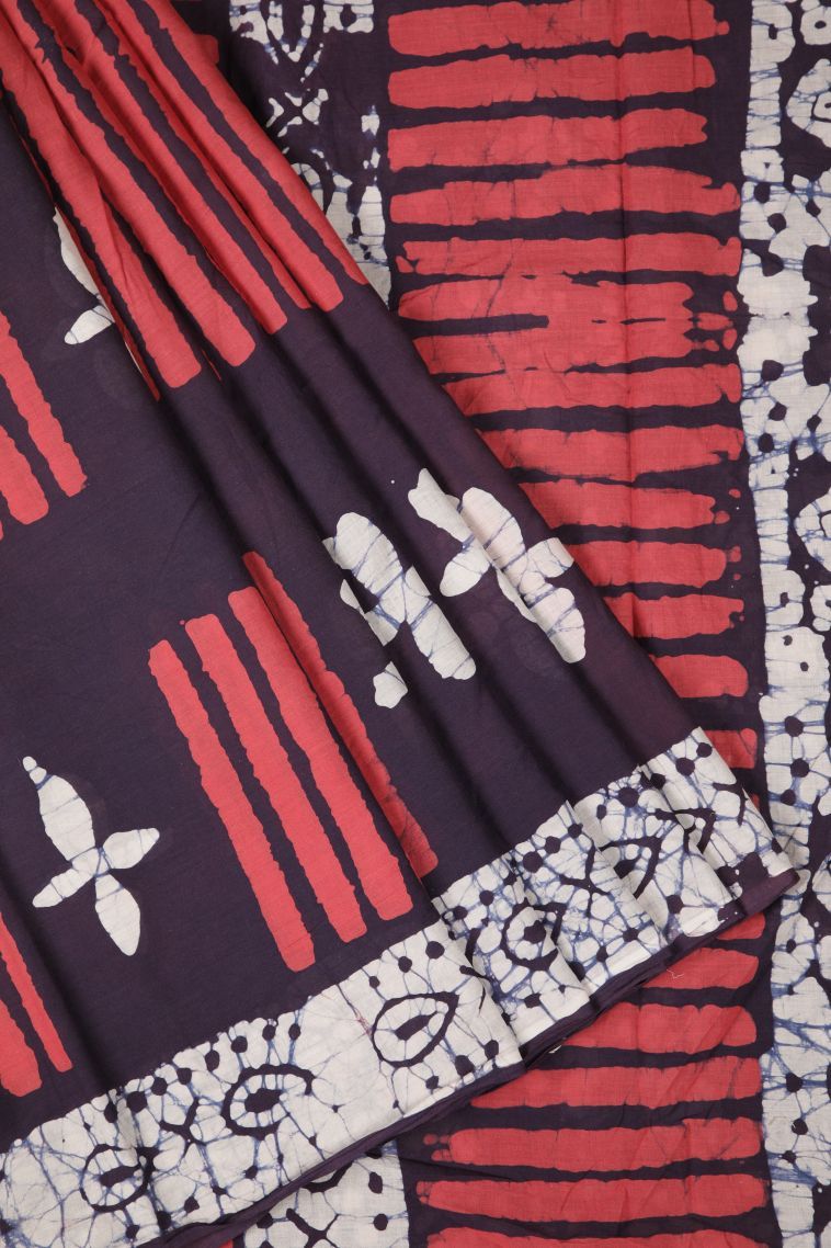 Indigo Blue Cotton Sarees with Without Zari Zari Floral Patterns view 1