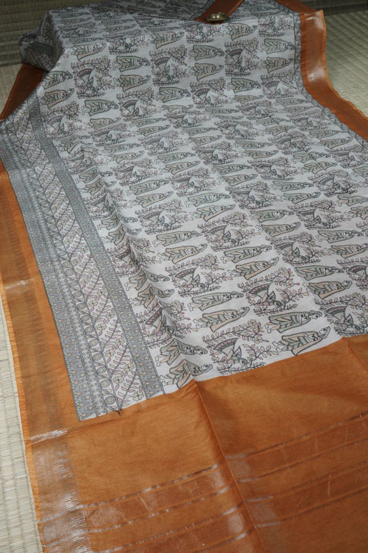 Daisy White Chanderi Cotton Sarees with Without Zari Zari Floral Patterns view 2