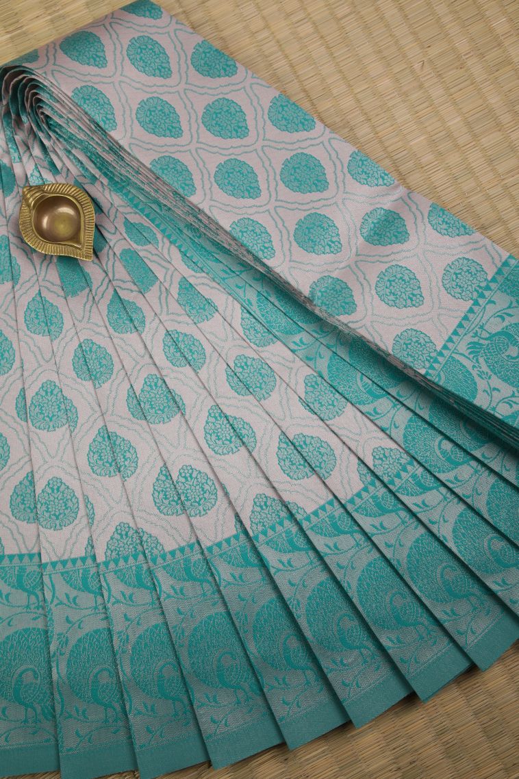 Crepe Pink Visiri Madippu Silk Sarees with Silver Zari Floral Patterns view 1