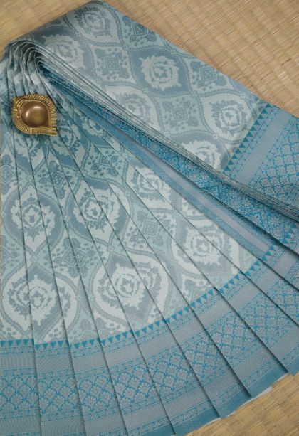 Sky Blue Visiri Madippu Silk Sarees with Silver Zari Floral Patterns
