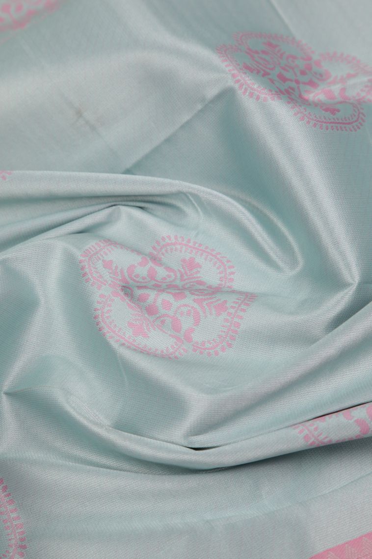 Sky Blue Visiri Madippu Silk Sarees with Silver Zari Floral Patterns view 4