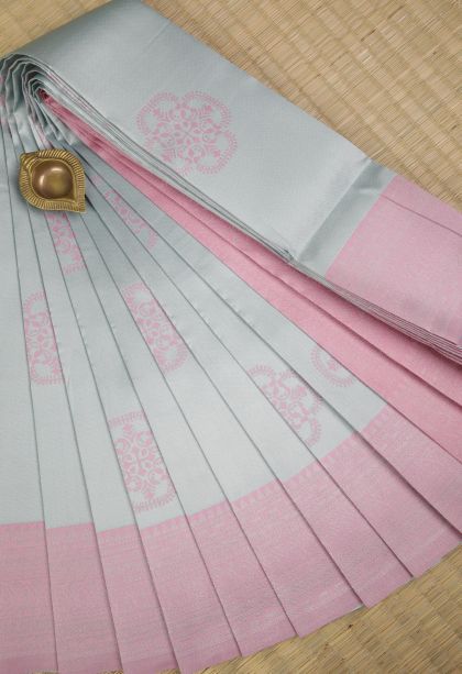 Sky Blue Visiri Madippu Silk Sarees with Silver Zari Floral Patterns