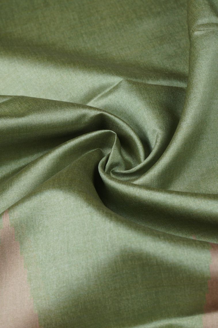 Olive Green Tussar Saree with Silver Zari Floral Patterns view 4