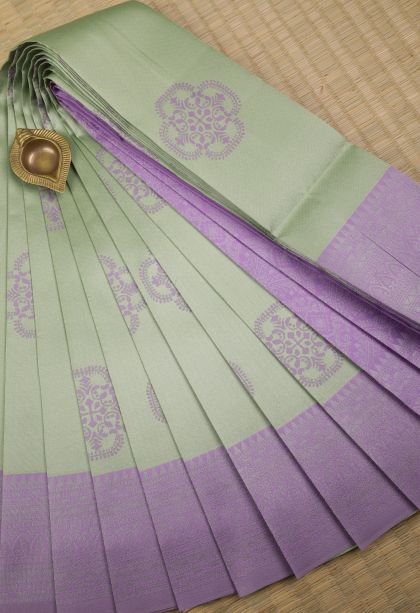 Pistachio Green Visiri Madippu Silk Sarees with Silver Zari Floral Patterns