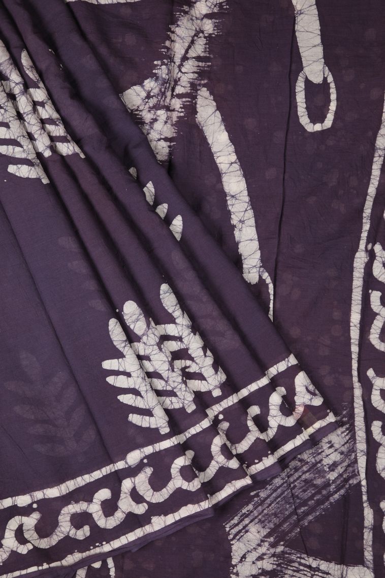 Indigo Blue Cotton Sarees with Without Zari Zari Geometric Shapes view 1