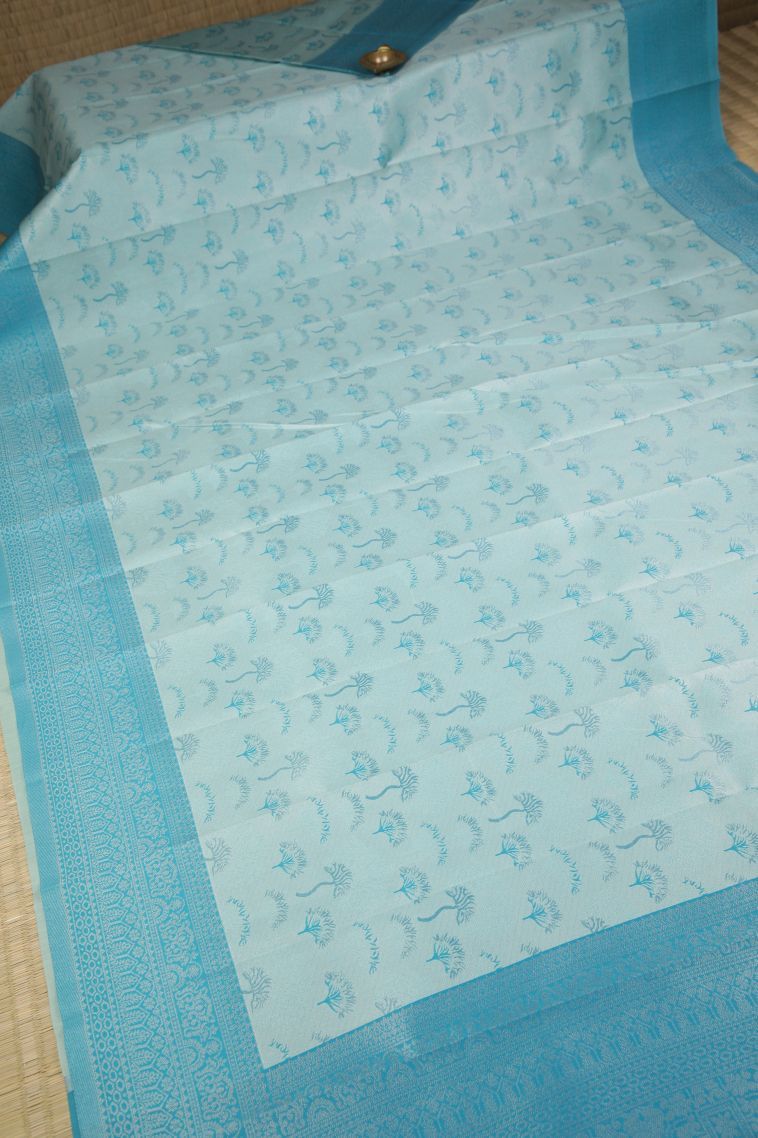 Sky Blue Visiri Madippu Silk Sarees with Silver Zari Floral Patterns view 2