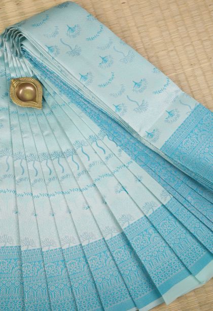 Sky Blue Visiri Madippu Silk Sarees with Silver Zari Floral Patterns