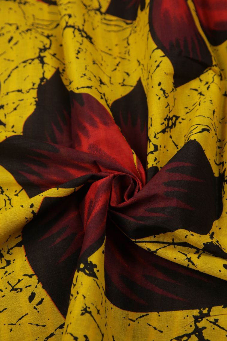 Lemon Yellow Cotton Sarees with Without Zari Zari Floral Patterns view 4