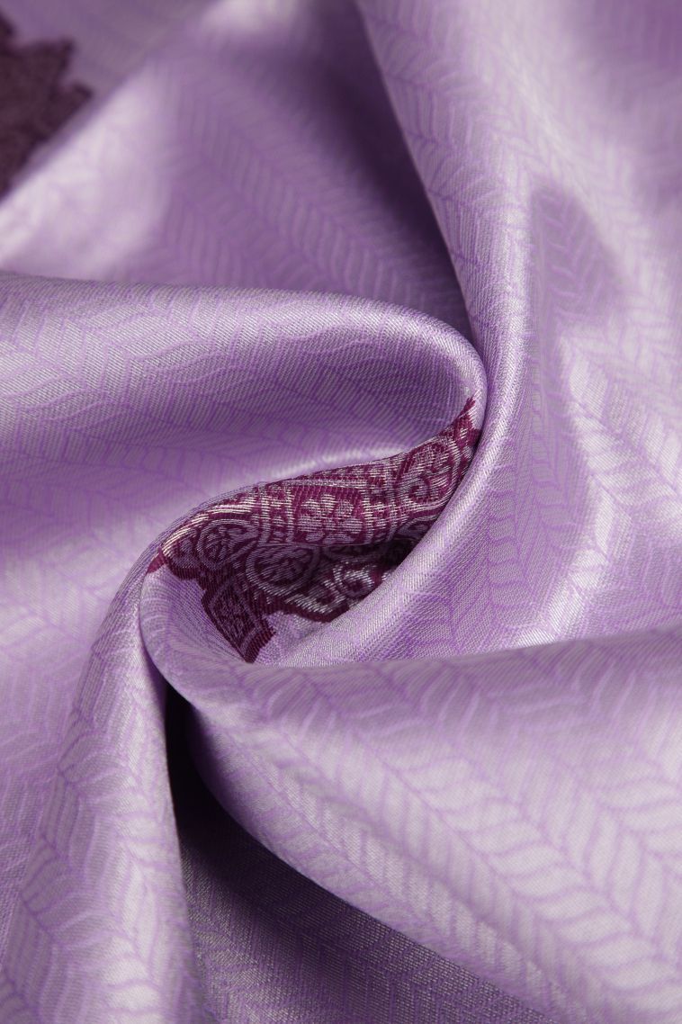 Lavender Purple Apoorva Silk Sarees with Silver Zari Floral Patterns view 4