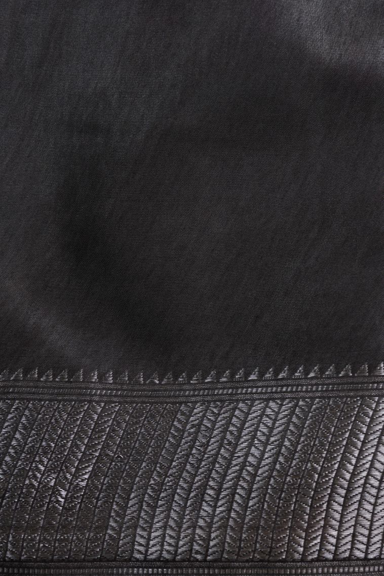 Asphalt Black Chanderi Cotton Sarees with Without Zari Zari Paisley (mango Design) view 3