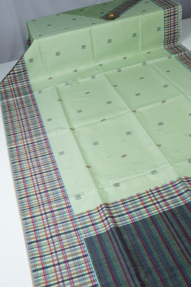 Pistachio Green Tussar Saree with Without Zari Zari Buttis (small Dots Or Motifs) view 2