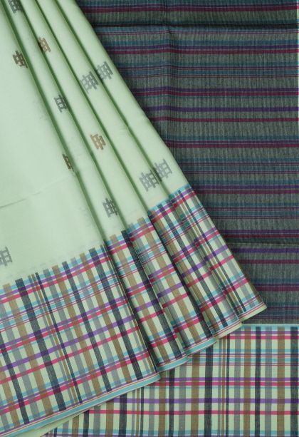 Pistachio Green Tussar Saree with Without Zari Zari Buttis (small Dots Or Motifs)