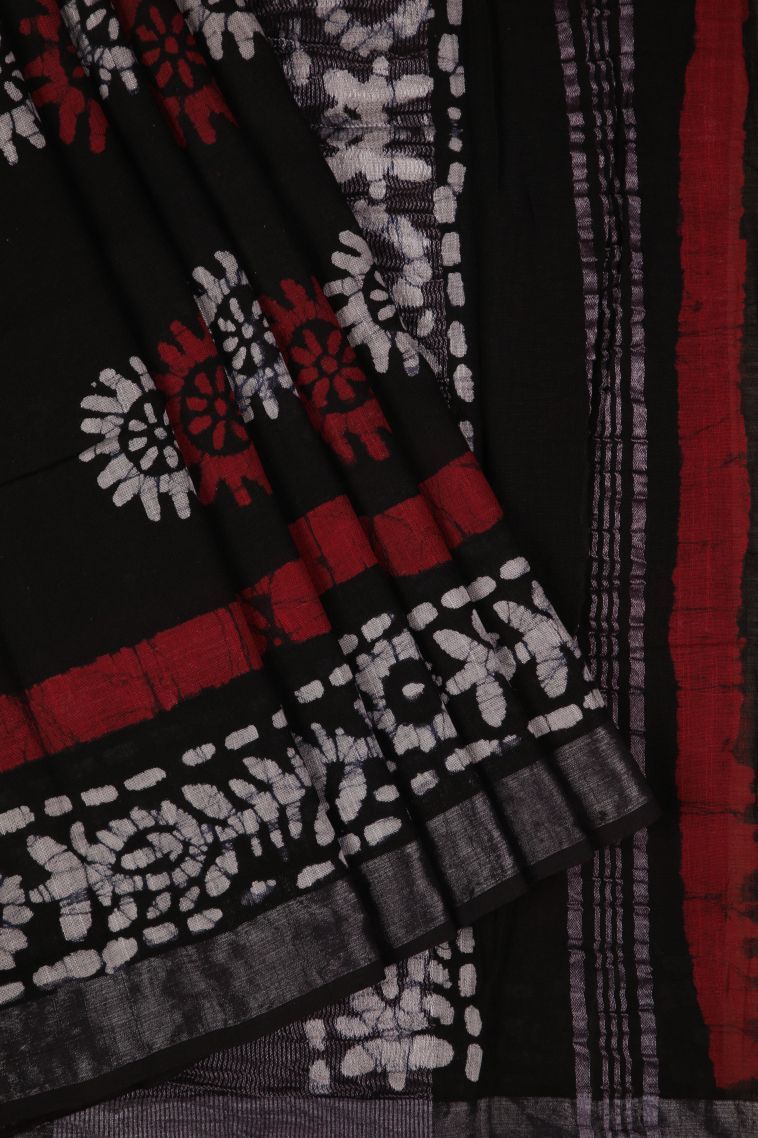 Asphalt Black Cotton Sarees with Without Zari Zari Buttis (small Dots Or Motifs) view 1