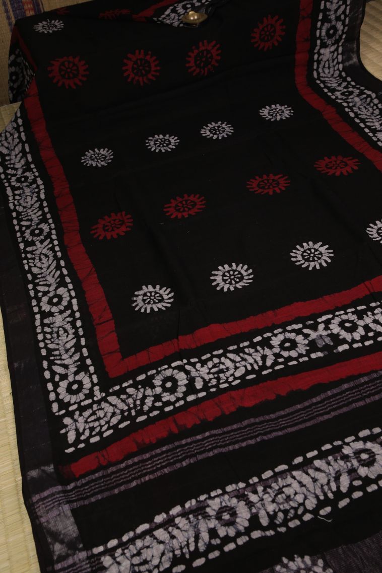 Asphalt Black Cotton Sarees with Without Zari Zari Buttis (small Dots Or Motifs) view 2