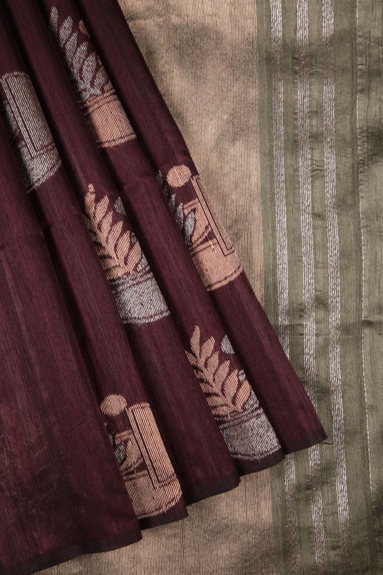 Bosenberry Purple Tussar Saree with Gold Zari Buttis (small Dots Or Motifs) view 1