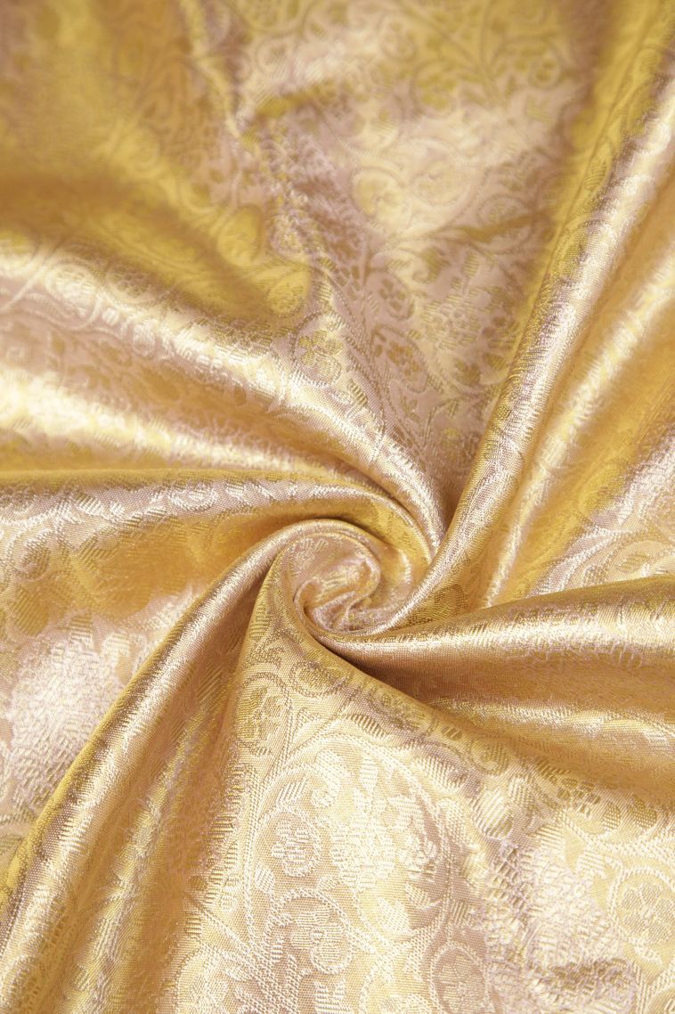 Peach Pink Kanchipuram Silk Sarees with Gold Zari Floral Patterns view 4