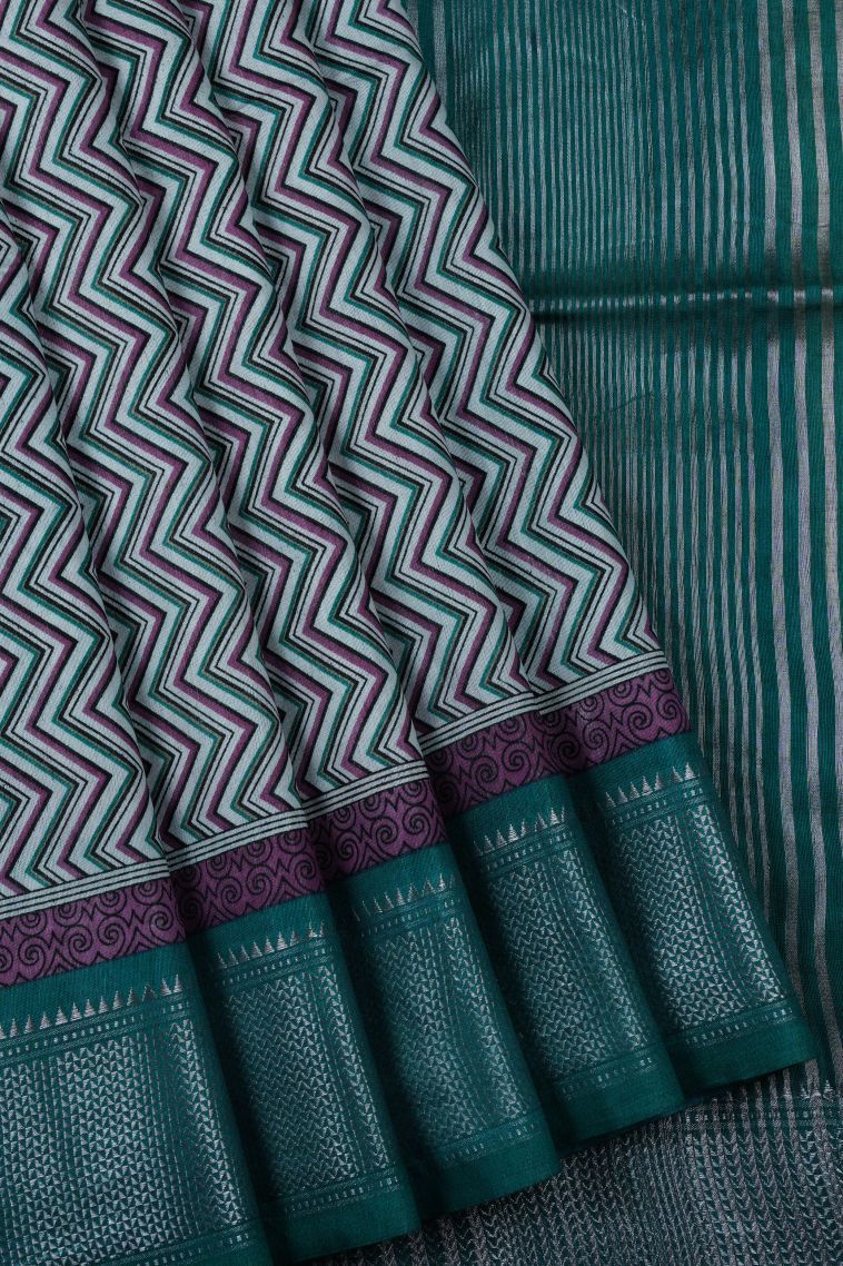 Daisy White Chanderi Cotton Sarees with Without Zari Zari Floral Patterns view 1