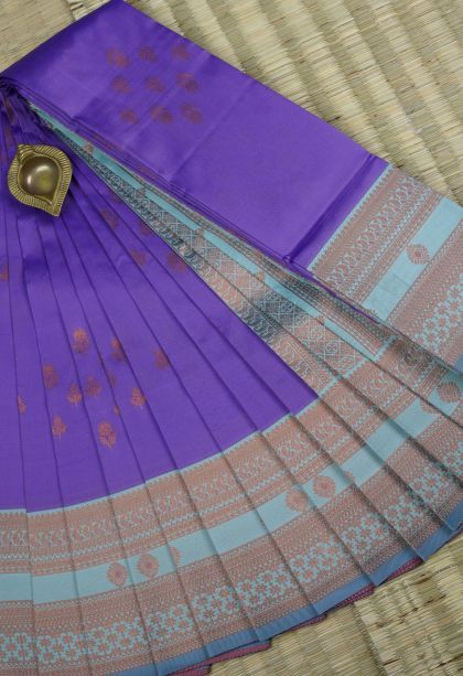 Bubble Purple Visiri Madippu Silk Sarees with Gold Zari Buttis (small Dots Or Motifs)