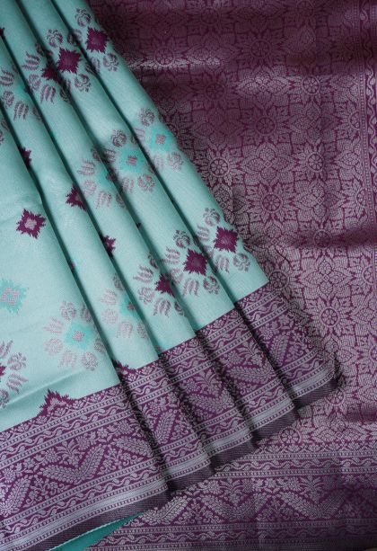 Arctic Blue Apoorva Silk Sarees with Silver Zari Buttis (small Dots Or Motifs)