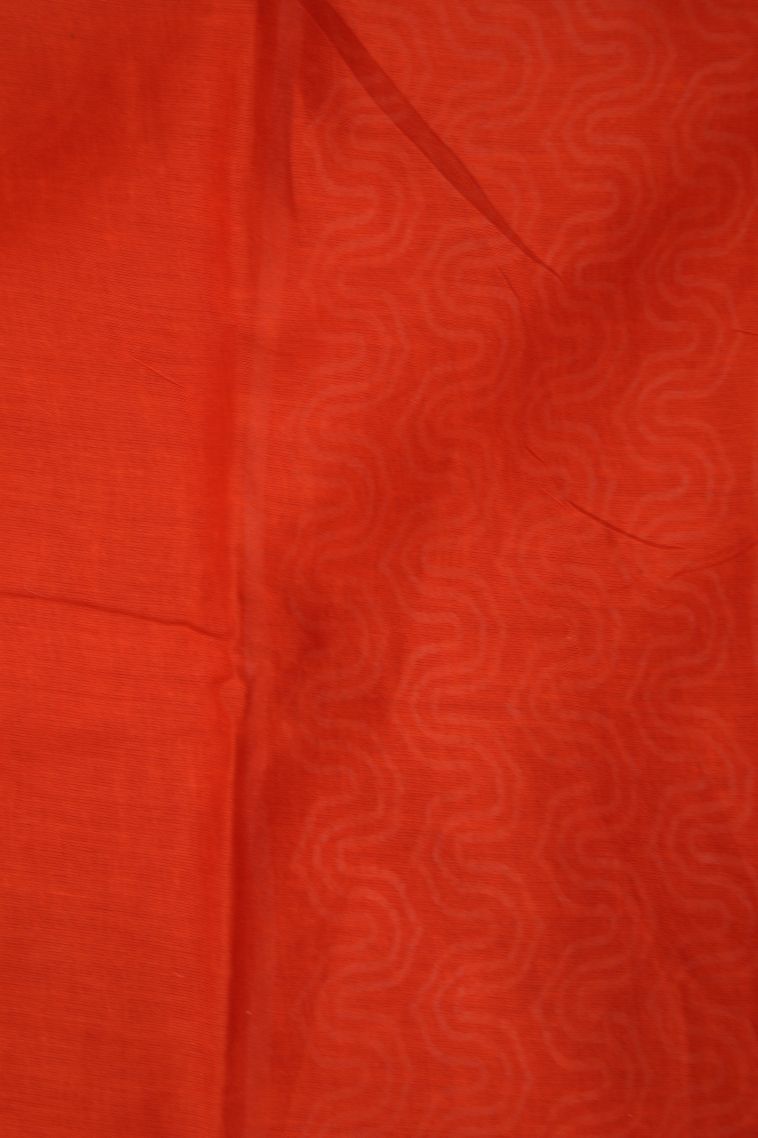 Fire Orange Cotton Sarees with Without Zari Zari Floral Patterns view 3