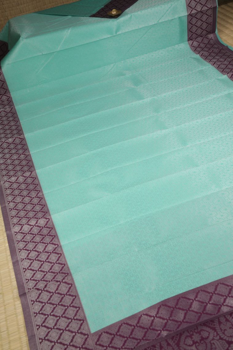 Sky Blue Visiri Madippu Silk Sarees with Silver Zari Floral Patterns view 2