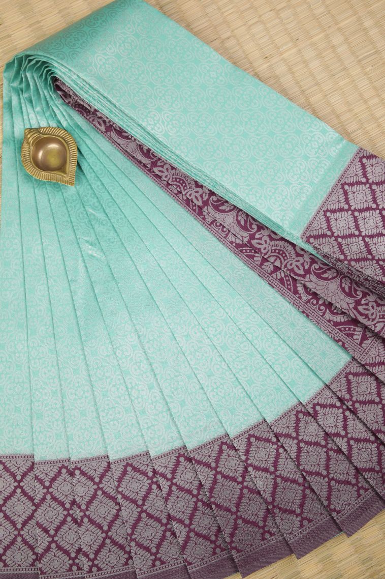 Sky Blue Visiri Madippu Silk Sarees with Silver Zari Floral Patterns view 1