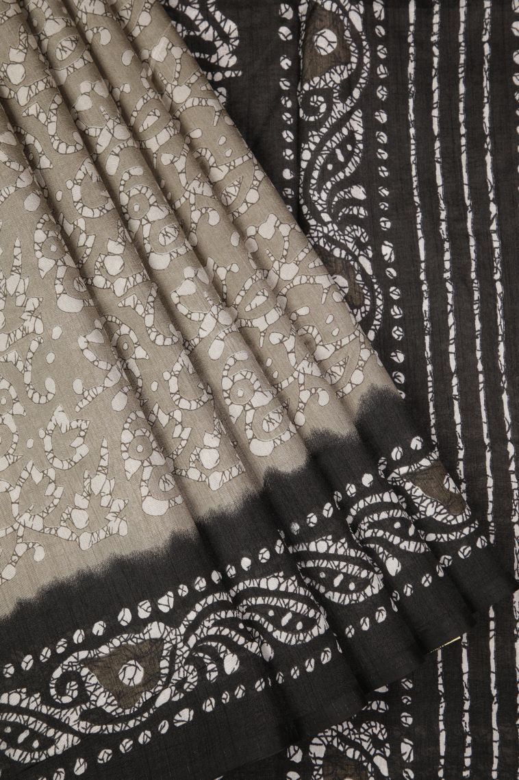 Slate Blue Tussar Saree with Without Zari Zari Floral Patterns view 1