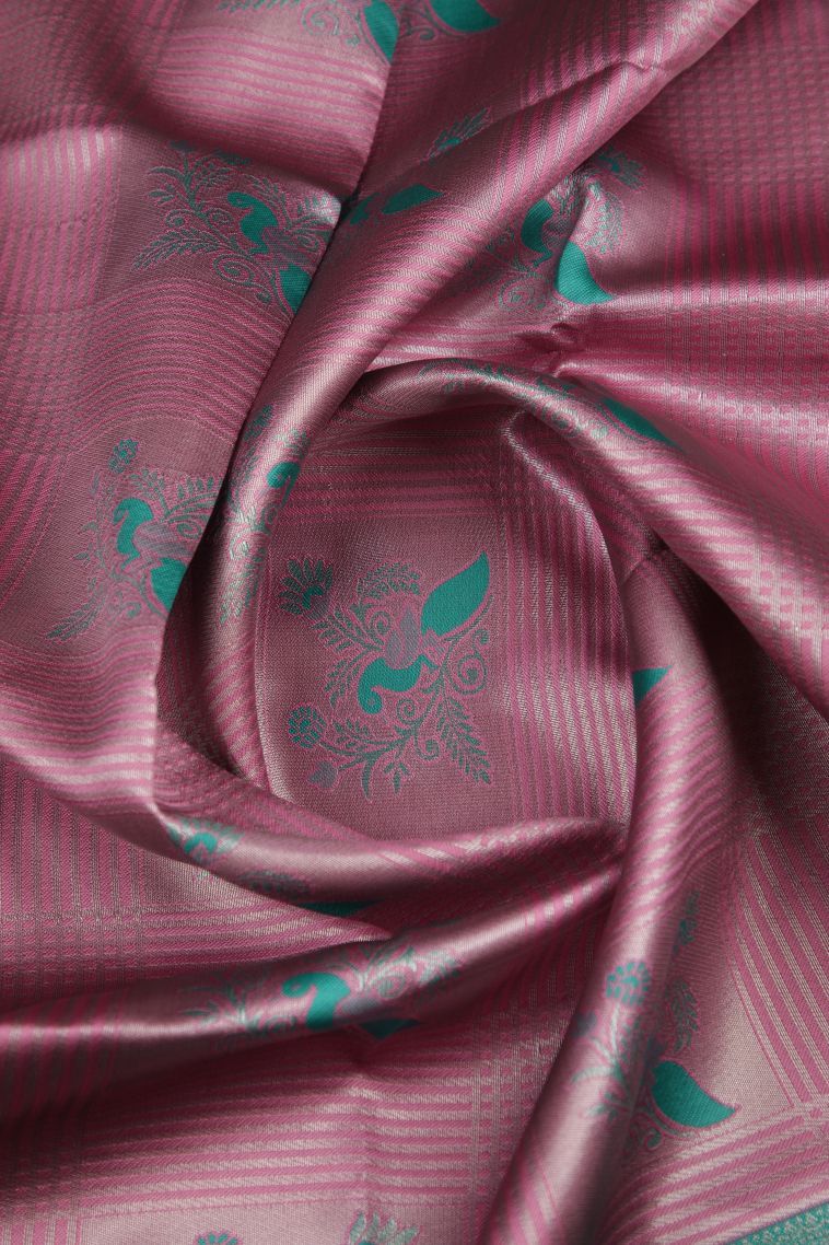 Blush Pink Apoorva Silk Sarees with Copper Zari Checks view 4