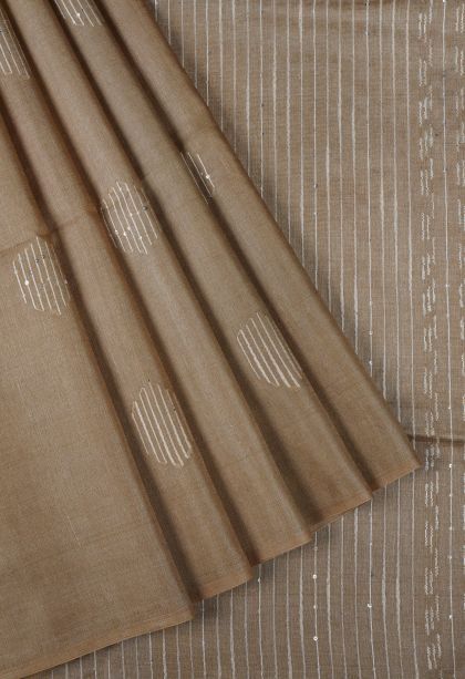 Tortilla Brown Tussar Saree with Without Zari Zari Buttis (small Dots Or Motifs)
