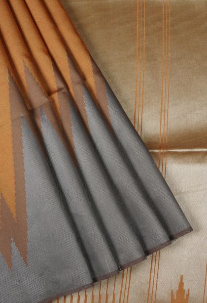 Gold Tussar Saree with Silver Zari Floral Patterns