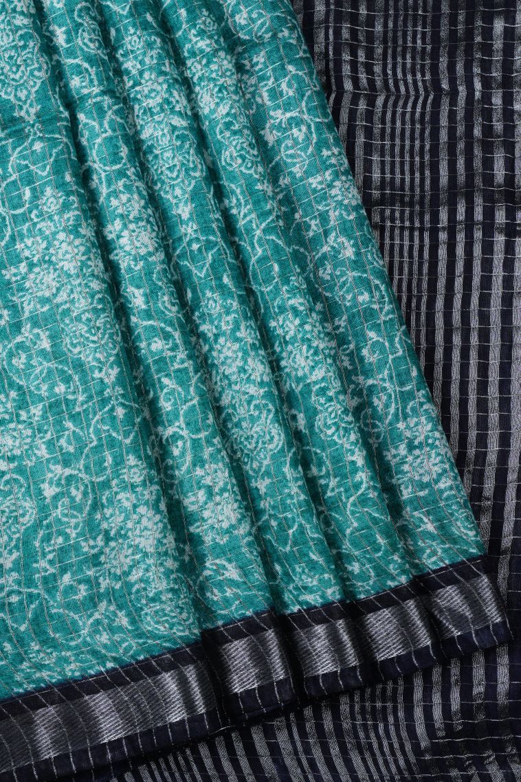 Arctic Blue Chanderi Cotton Sarees with Without Zari Zari Floral Patterns view 1