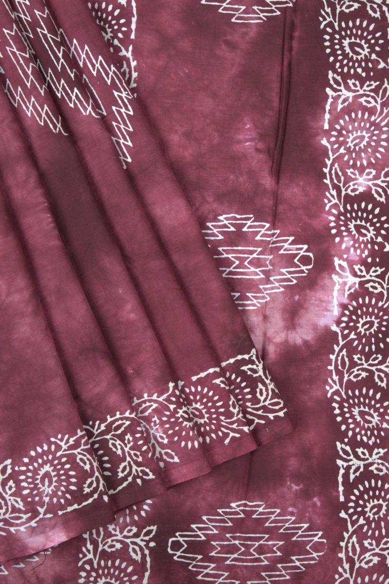 Rosewood Pink Cotton Sarees with Without Zari Zari Floral Patterns view 1