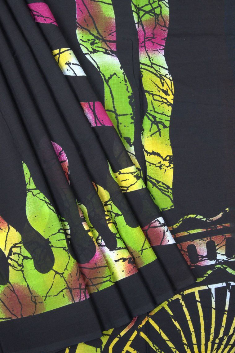 Rock Black Cotton Sarees with Without Zari Zari Floral Patterns view 1