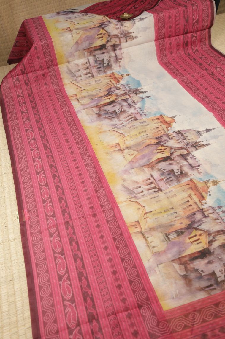 Cream White Tussar Saree with Without Zari Zari Floral Patterns view 2