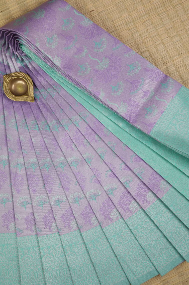 Indigo Blue Visiri Madippu Silk Sarees with Silver Zari Floral Patterns view 1