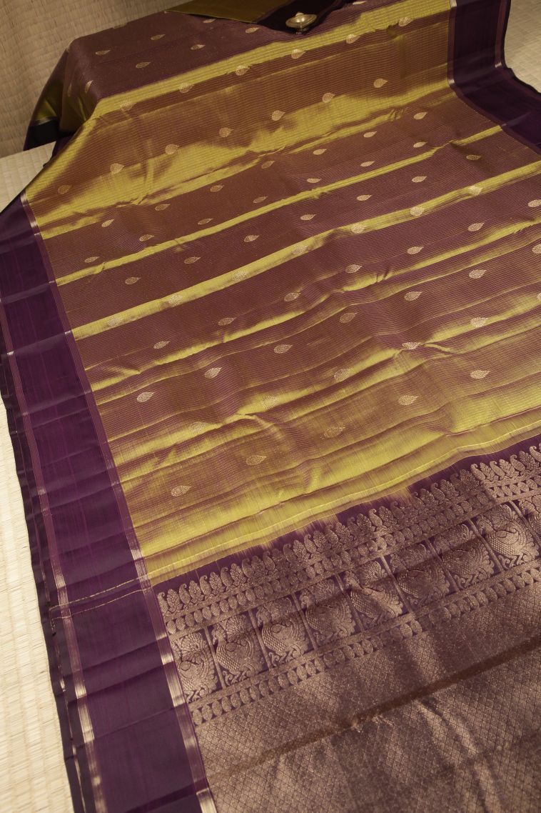 Rich Gold Kanchipuram Silk Sarees with Gold Zari Stripes view 2