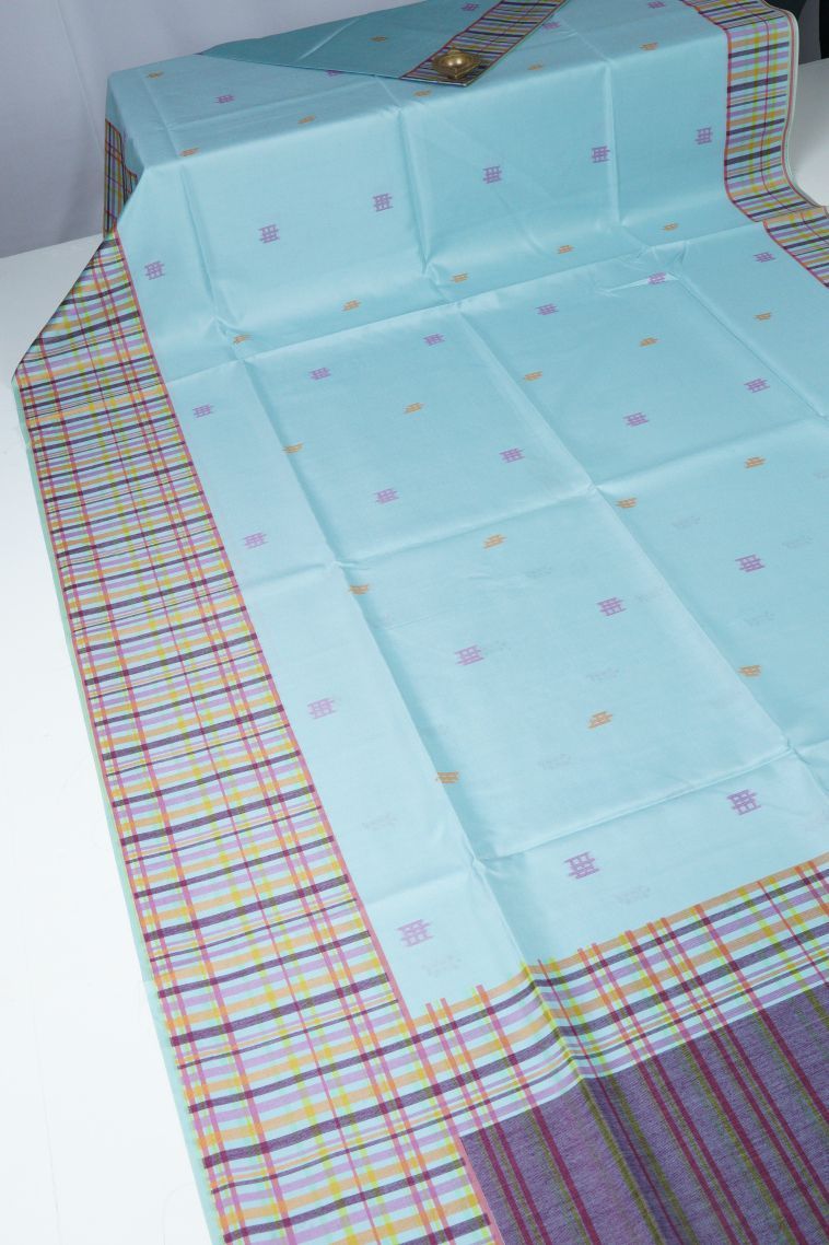 Arctic Blue Tussar Saree with Without Zari Zari Buttis (small Dots Or Motifs) view 2