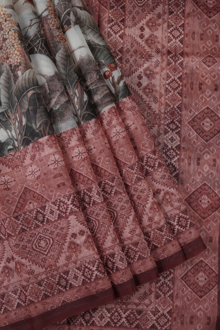 Cotton White Tussar Saree with Without Zari Zari Animal And Bird Motifs view 1