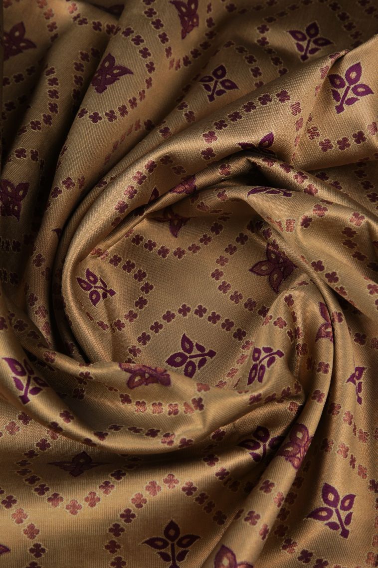 Cream White Apoorva Silk Sarees with Copper Zari Floral Patterns view 4