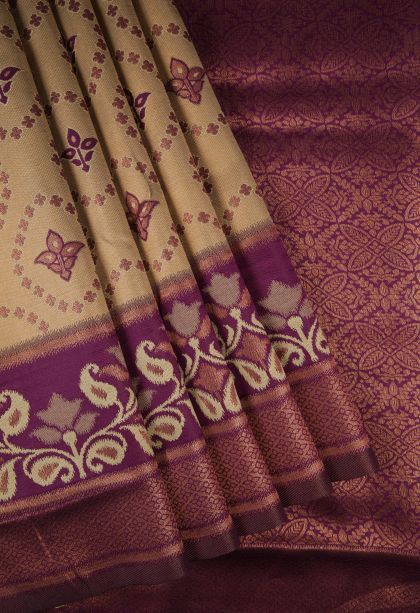 Cream White Apoorva Silk Sarees with Copper Zari Floral Patterns