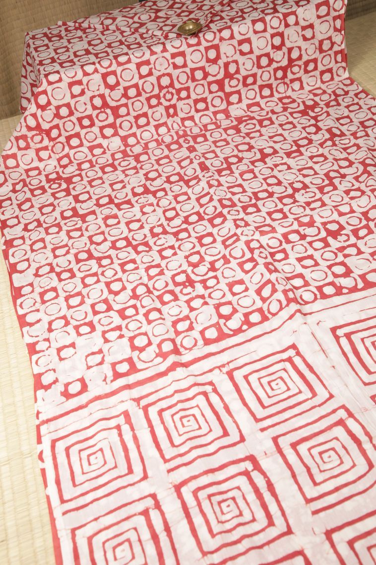 Blush Red Cotton Sarees with Without Zari Zari Geometric Shapes view 2