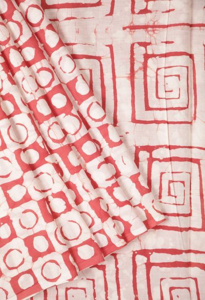 Blush Red Cotton Sarees with Without Zari Zari Geometric Shapes