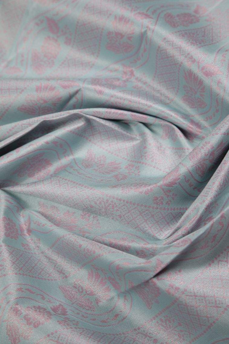 Sky Blue Visiri Madippu Silk Sarees with Silver Zari Floral Patterns view 4